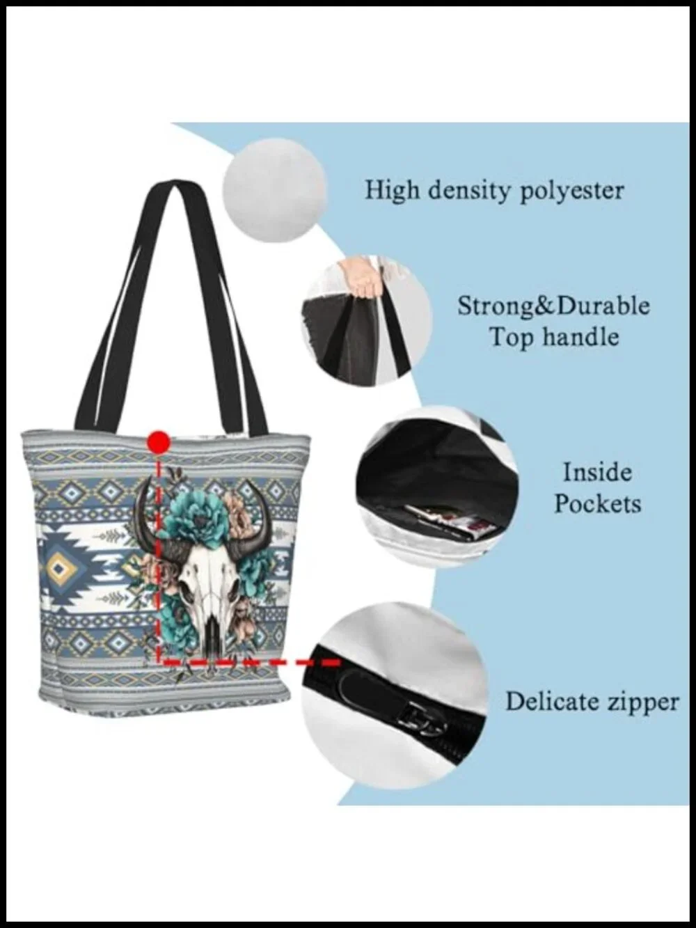 Reusable Zippered Shopping Tote Bag with Scripture Shoulder Tote